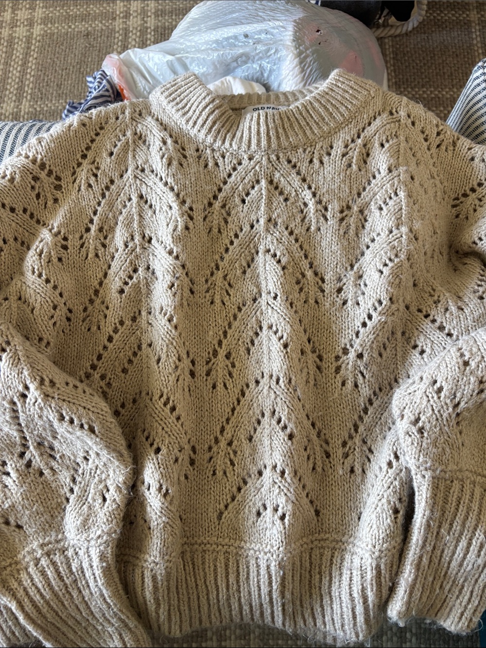 Old Navy Neutral Beige Open Stitch Crewneck Sweater XS